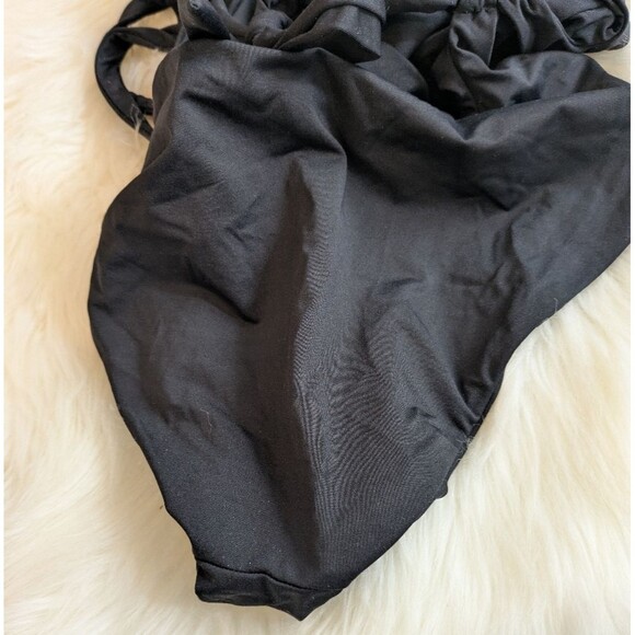 $118 BECCA Plunge NeckSplit Strap Tie Open Back One-Piece Swimsuit Black S Small - Picture 5 of 5